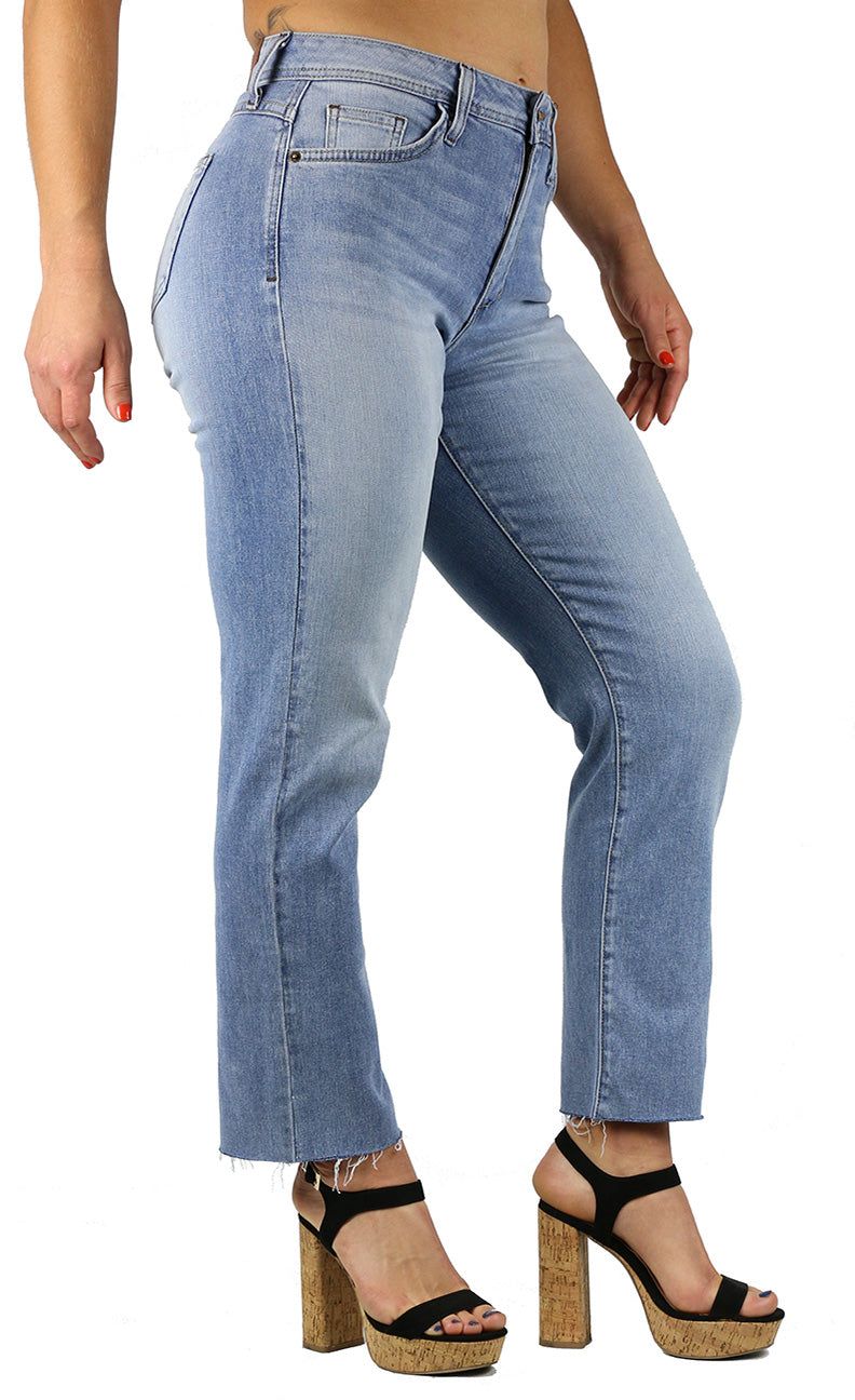 Rose Straight Leg Crop Raw Hem Light Wash